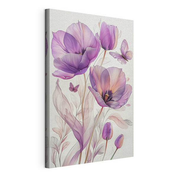 Cuadros Flores moradas con mariposas