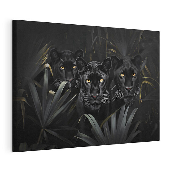 Grupo de tigres negros en la selva Cuadros Grupo de tigres negros en la selva