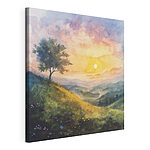 Cuadros Cuadro de un paisaje con un árbol y flores