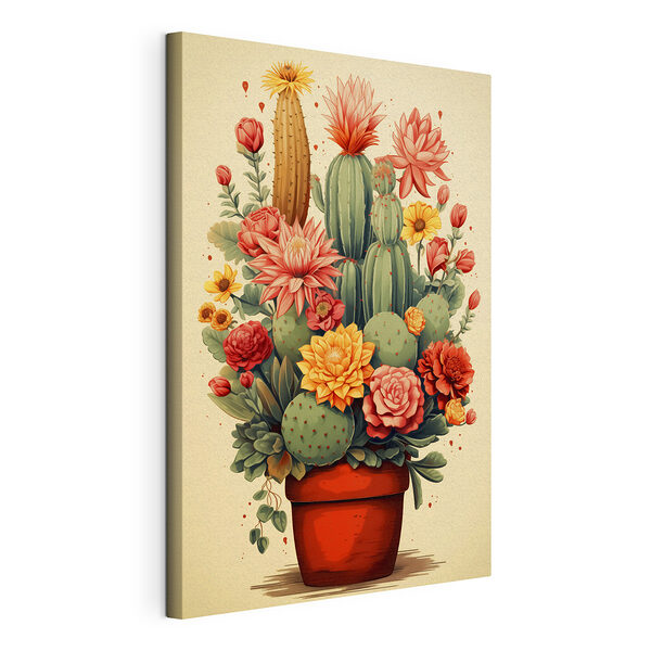 Cactus y flores en una maceta Cuadros Cactus y flores en una maceta