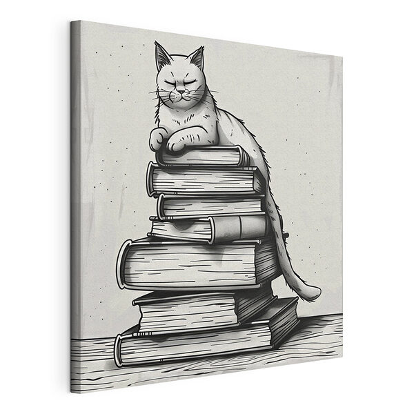 Gato sentado sobre una pila de libros Cuadros Gato sentado sobre una pila de libros