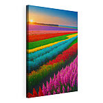 Cuadros Campo de flores con el sol poniéndose detrás de ellas