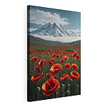 Cuadros Campo de flores rojas con una montaña al fondo