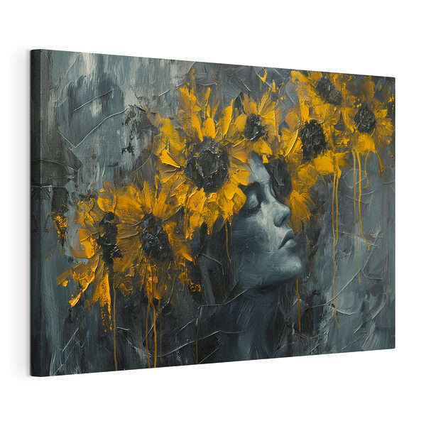 Cuadros Cuadro de una mujer con flores amarillas