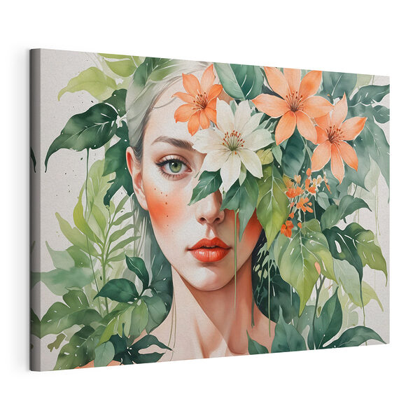 Mujer con flores alrededor de la cara Cuadros Mujer con flores alrededor de la cara