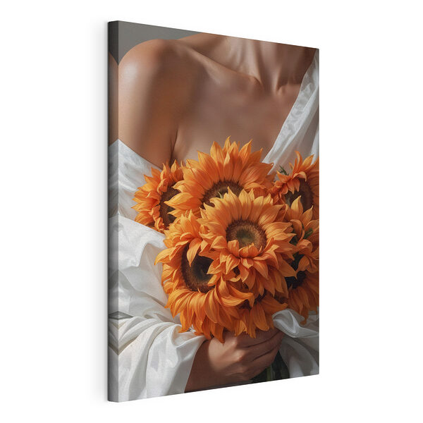 Mujer con girasoles en la mano Cuadros Mujer con girasoles en la mano