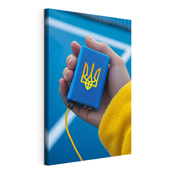 Cuadros Mano que sostiene un dispositivo azul
