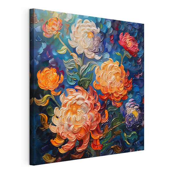 Cuadros Cuadro de flores sobre fondo azul