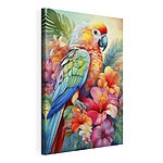 Cuadros Loro de colores sobre un fondo floral