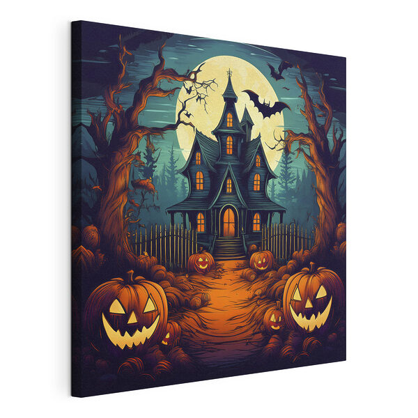 Casa con calabazas y una valla delante Cuadros Casa con calabazas y una valla delante