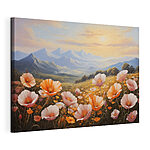 Cuadros Campo de flores con montañas al fondo