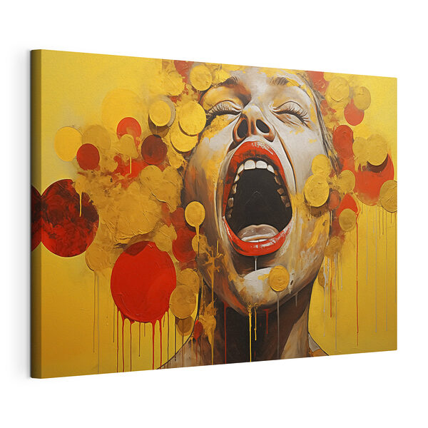 Cuadro de una mujer con gotas de pintura amarilla y roja Cuadros Cuadro de una mujer con gotas de pintura amarilla y roja