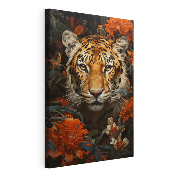 Un tigre entre exuberantes flores de naranjo Cuadros Un tigre entre exuberantes flores de naranjo
