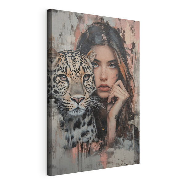 Cuadros Mujer con un leopardo