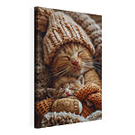 Cuadros Gato y gatito con gorros de punto