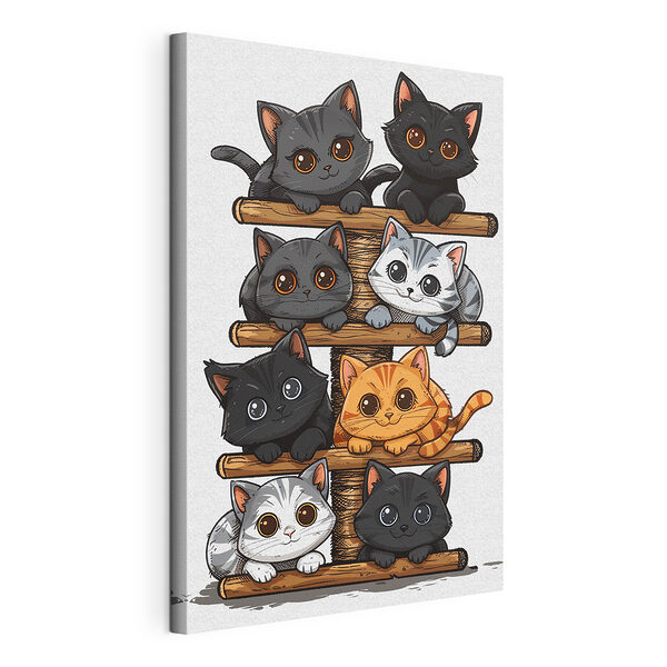 Grupo de gatos sobre una estructura de madera Cuadros Grupo de gatos sobre una estructura de madera