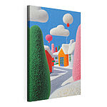Cuadros Pueblo de dibujos animados con árboles y globos