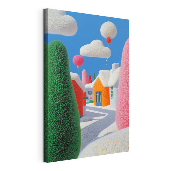 Pueblo de dibujos animados con árboles y globos Cuadros Pueblo de dibujos animados con árboles y globos