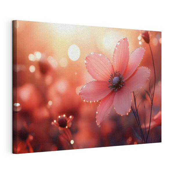 Cuadros Flor rosa con gotas de agua
