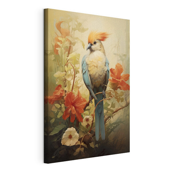 Pájaro posado en una rama con flores Cuadros Pájaro posado en una rama con flores