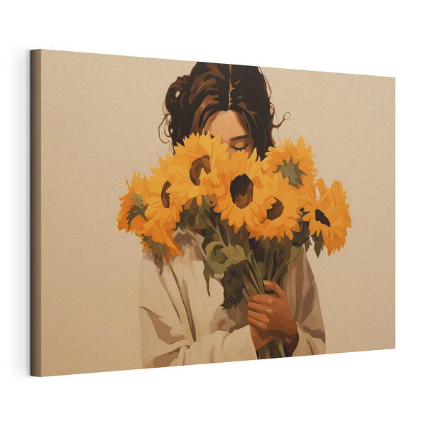 Mujer con un ramo de girasoles Cuadros Mujer con un ramo de girasoles