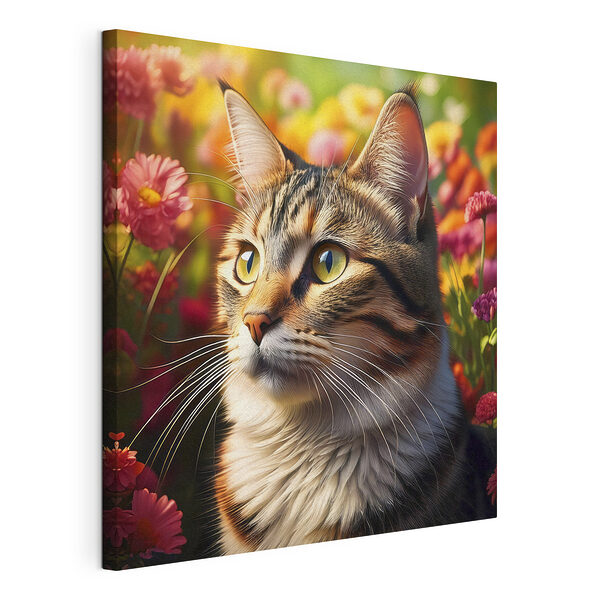 Cuadros Gato en un jardín de flores