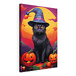 Cuadros Gato negro con un sombrero de persona y calabazas