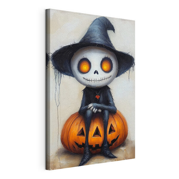 Personaje de dibujos animados sentado sobre una calabaza Cuadros Personaje de dibujos animados sentado sobre una calabaza