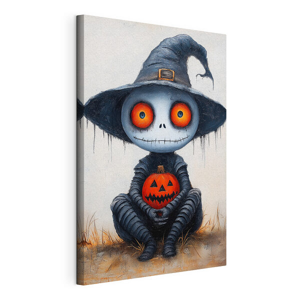 Cuadros Personaje de dibujos animados vestido con ropa de persona y que sostiene una calabaza