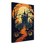 Cuadros Dibujo de una casa con calabazas y árboles