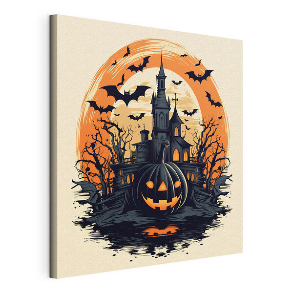 Una calabaza y un castillo con murciélagos Cuadros Una calabaza y un castillo con murciélagos