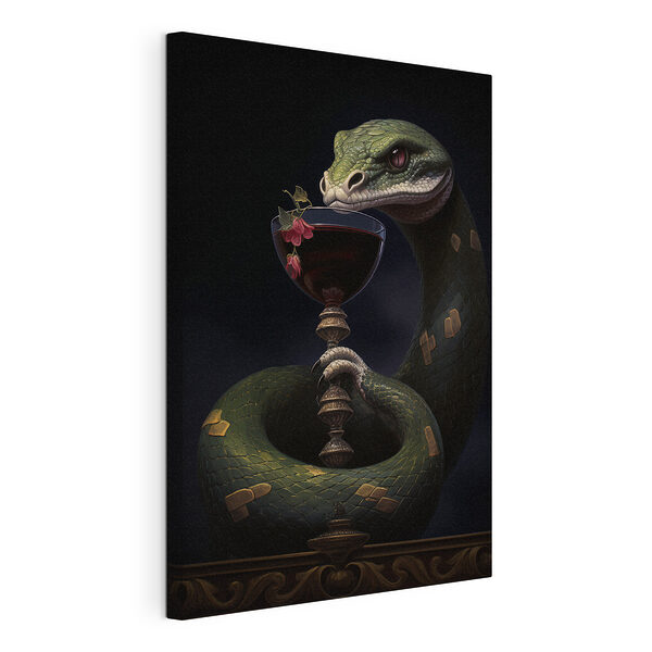 Cuadros Cuadros Serpiente con una copa de vino en la mano (SKU: s41140)