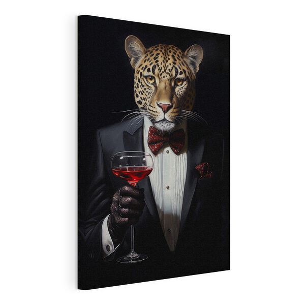 Cuadros Un leopardo con traje y pajarita, sosteniendo una copa de vino (SKU: s41142) Cuadros Cuadros Un leopardo con traje y pajarita, sosteniendo una copa de vino (SKU: s41142)