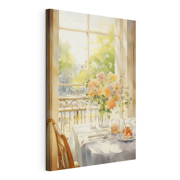 Acuarela de una mesa con flores y vasos Cuadros Acuarela de una mesa con flores y vasos