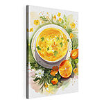 Cuadros Cuenco de sopa de naranja con flores y hojas