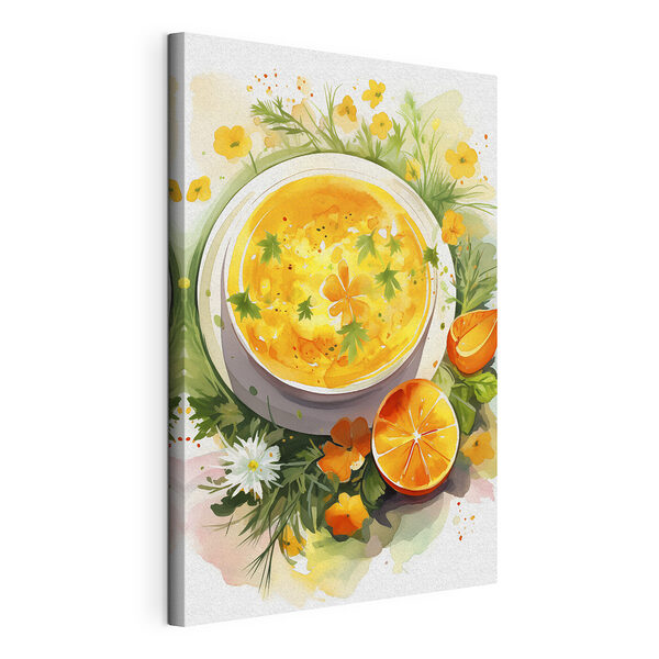 Cuenco de sopa de naranja con flores y hojas Cuadros Cuenco de sopa de naranja con flores y hojas