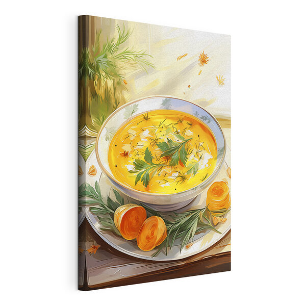 Un plato con un cuenco de sopa y verduras Cuadros Un plato con un cuenco de sopa y verduras