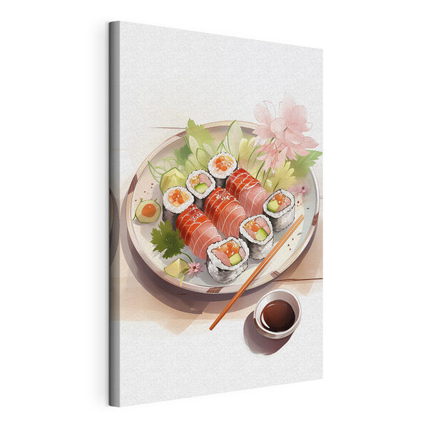 Cuadros Plato de sushi con salsa y flores