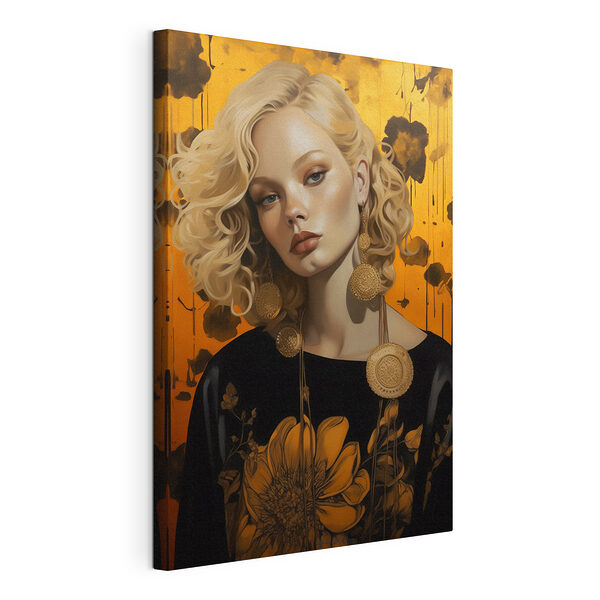 Mujer con el pelo rubio y rizado y unos pendientes grandes Cuadros Mujer con el pelo rubio y rizado y unos pendientes grandes