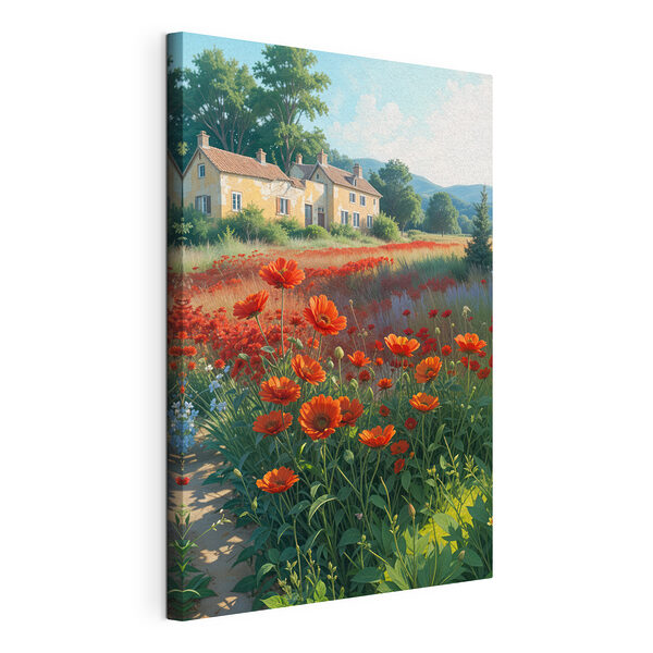 Campo de flores con una casa al fondo Cuadros Campo de flores con una casa al fondo