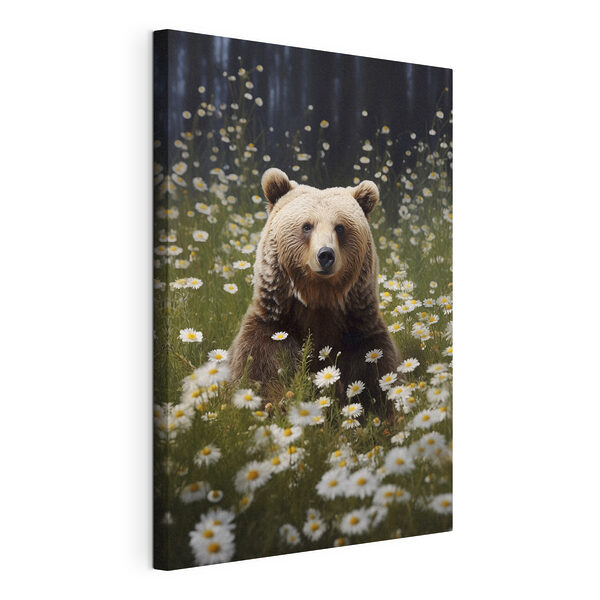 Cuadros Un oso sentado en un campo de flores