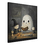Cuadros Un fantasma leyendo un libro con dos personitas