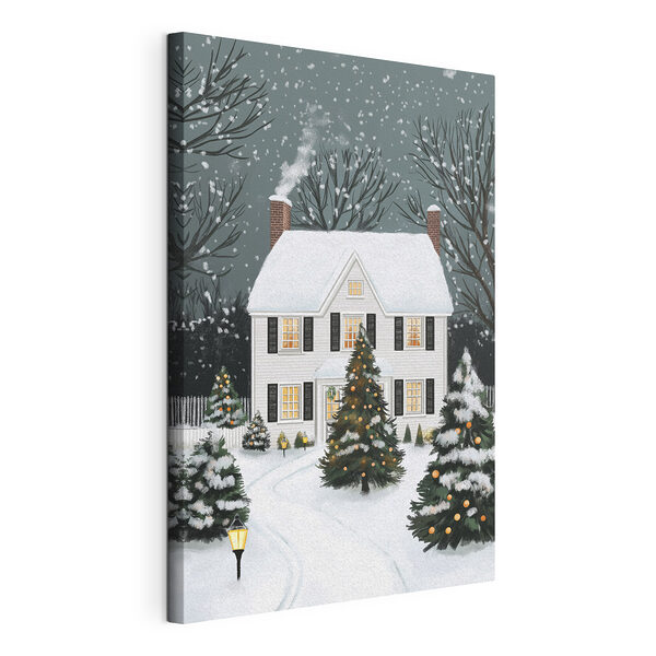 Cuadros Casa con árboles y nieve