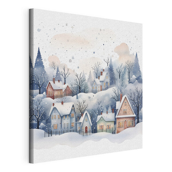 Pintura en acuarela de casas y árboles en la nieve Cuadros Pintura en acuarela de casas y árboles en la nieve