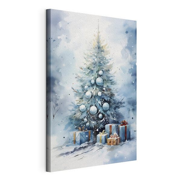 Cuadros Acuarela de un árbol de Navidad con regalos