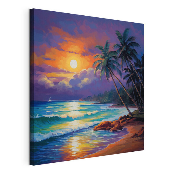 Cuadro de una playa con palmeras y olas Cuadros Cuadro de una playa con palmeras y olas