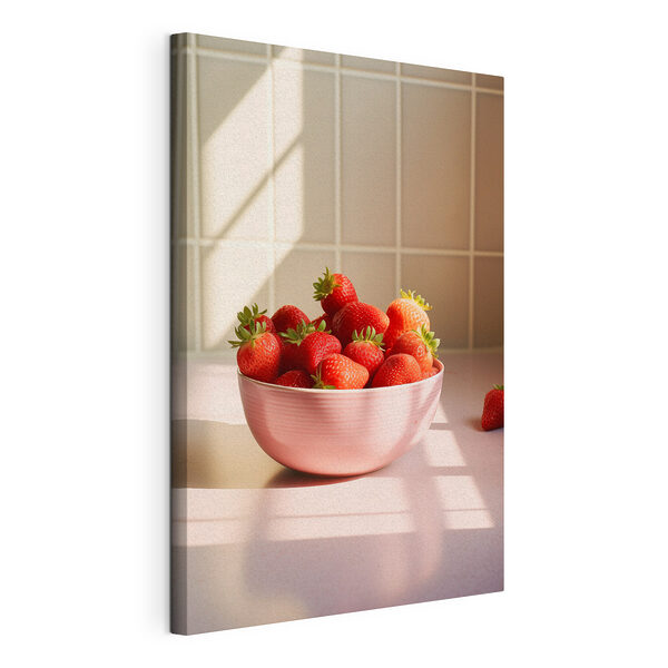Cuadros Un cuenco de fresas sobre la encimera