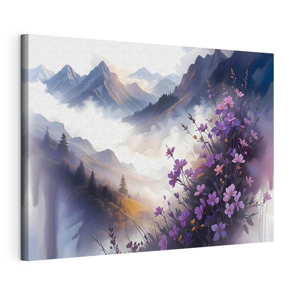 Cuadros Flores moradas en una montaña