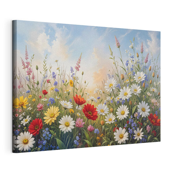Campo de flores con cielo azul y nubes Cuadros Campo de flores con cielo azul y nubes