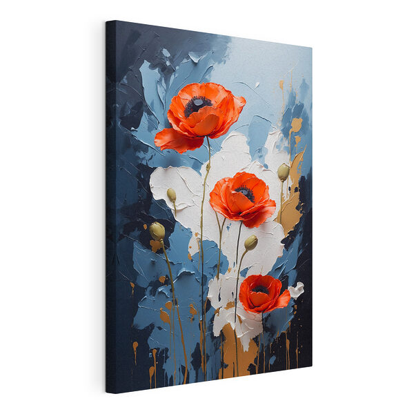 Cuadros Cuadro de flores sobre fondo azul y blanco